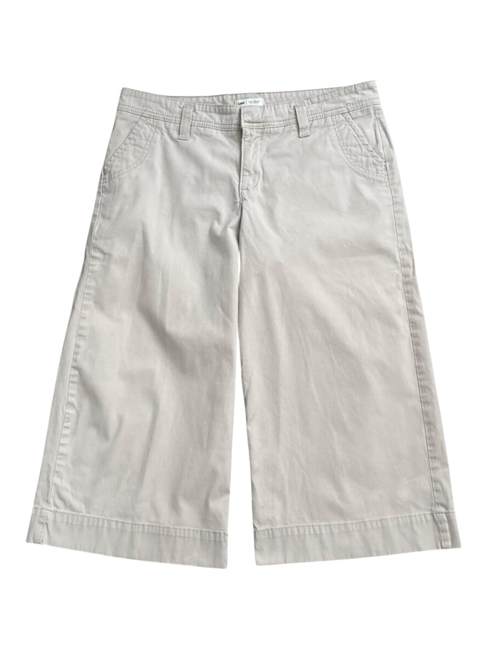Lee Wide Leg Capri Pants Womens 12 Beige Khaki Just Below Waist 19" Inseam Crop